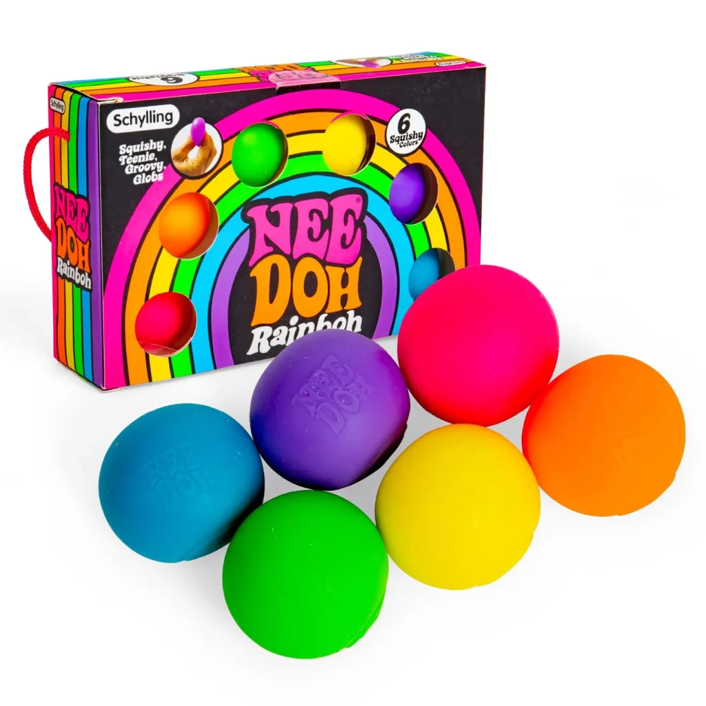 6 mini NeeDoh stress balls in rainbow colours on display — Image 1 of 18