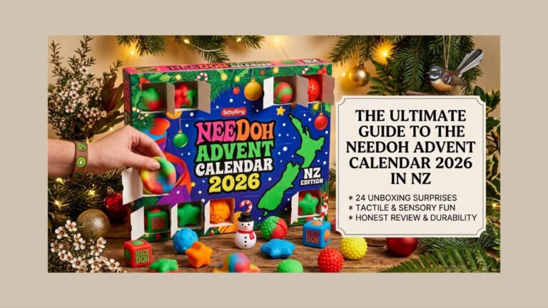 The Ultimate Guide to the NeeDoh Advent Calendar 2026 in NZ 4 NeeDoh Advent Calendar 2026 NZ Edition box with colorful Teenie squishy fidget toys and text card.